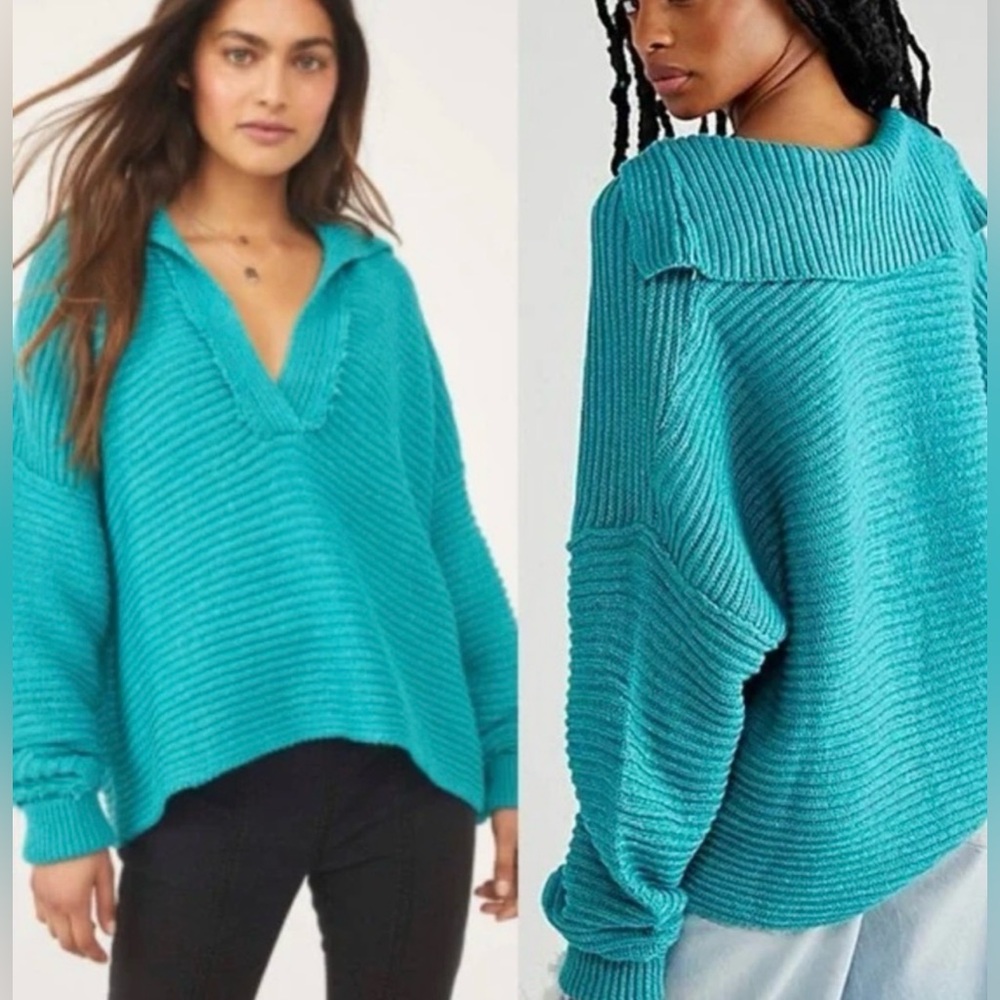 Free People Marlie Pullover Sweater Women’s Size M Teal Oversized
